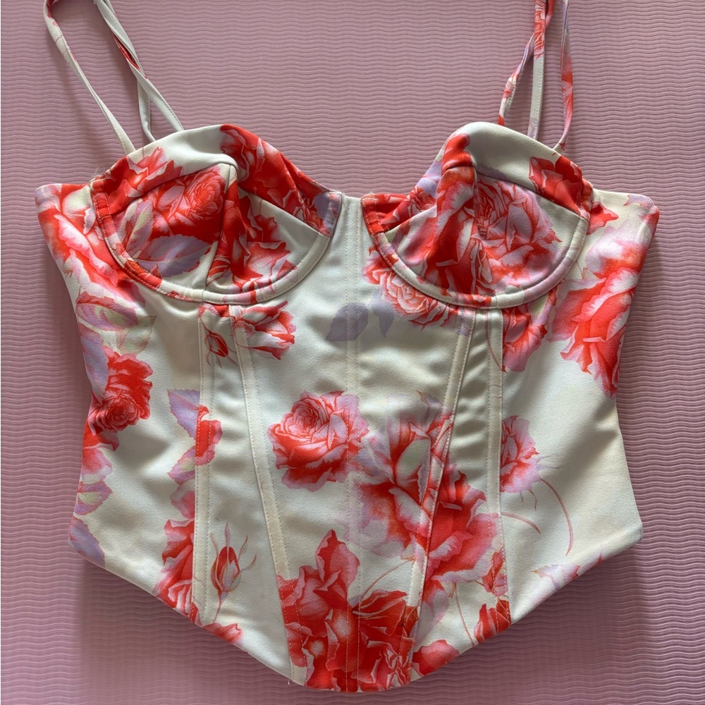 White Fox Boutique Floral Corset Top - Red and White